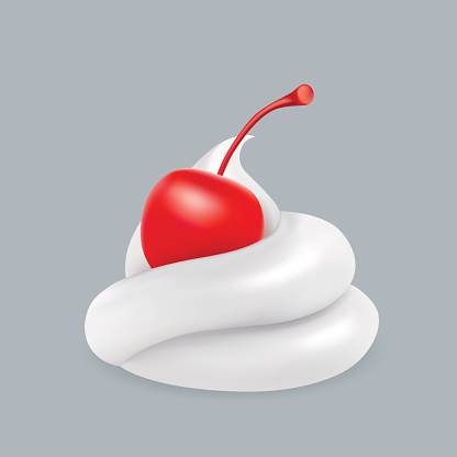 White whipped cream with cherry. Vector image