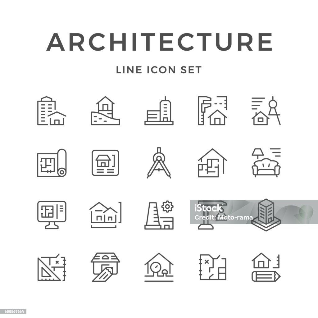 Línea Set iconos de la arquitectura - arte vectorial de Ícono libre de derechos