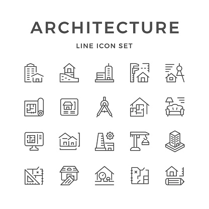 Set line icons of architecture isolated on white. Vector illustration