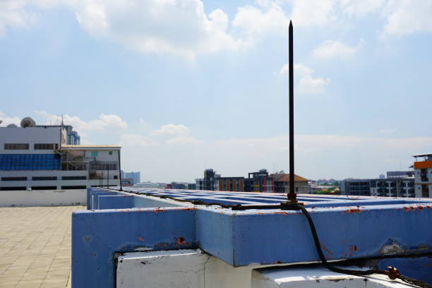istock Lightning arrester system on the roof for protect sub station 688576250