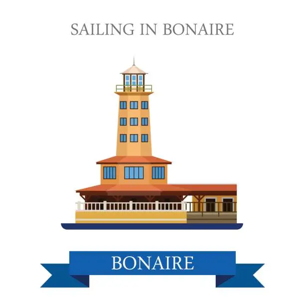 Vector illustration of Sailing in Bonaire. Flat cartoon style historic sight showplace attraction web site vector illustration. World countries cities vacation travel Central North America Caribbean islands collection