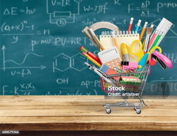 Education Stock Photo - Download Image Now - Cart, Chalk - Art Equipment, Chalkboard - Visual Aid