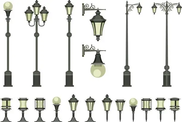 Vector illustration of set of street lamps