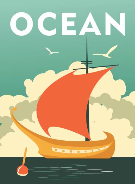 bildbanksillustrationer, clip art samt tecknat material och ikoner med sea travel vintage poster - segling illustrationer
