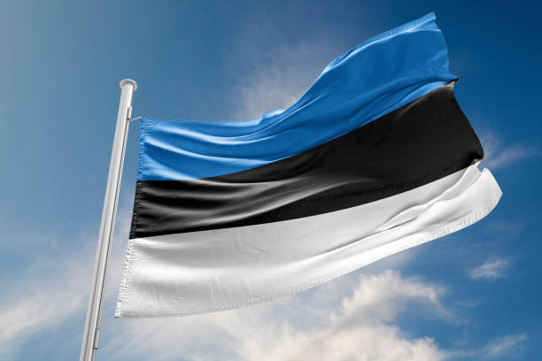 istock Estonia Flag is Waving Against Blue Sky 688582910