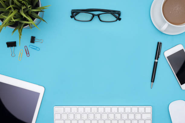 istock frame of office supplies with copy space 688583240