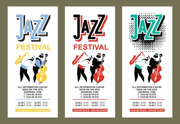 Jazz festival poster Vector illustration vintage poster music ticket for jazz festival presentation contra bassoon stock illustrations