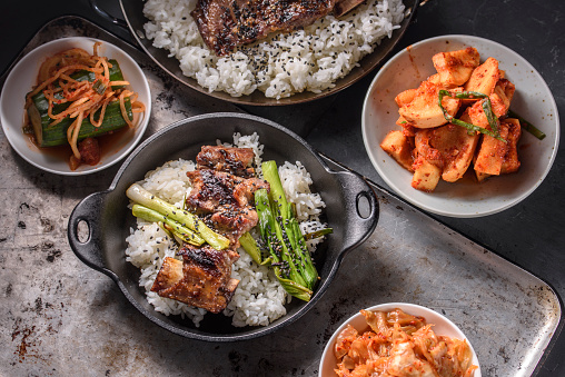 Grilled Kalbi, Short Rib, over steamed rice