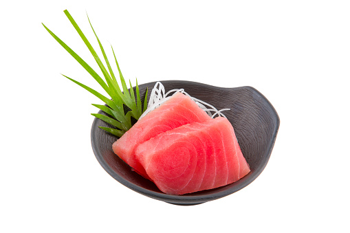 Japanese couisine - fresh raw tuna sashimi  isolated on white background