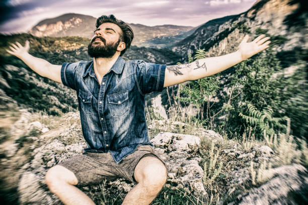 istock Bearded guy freedom in the mountains 688595118