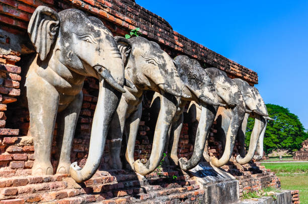 istock Stupa with elephant sculptures in Sukhotai, Thailand 688595762