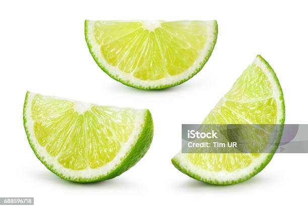 Lime Fresh Fruit Isolated On White Background Slice Piece Quarter Part Segment Section Collection Stock Photo - Download Image Now