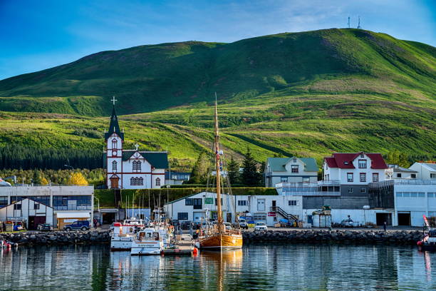 View of Husavik in Iceland View of Husavik in Iceland iceland whale stock pictures, royalty-free photos & images