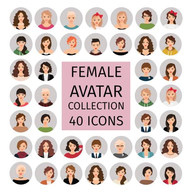 stockillustraties, clipart, cartoons en iconen met vrouwelijke avatar collectie iconen set - karikatuur