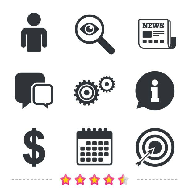 znaki biznesowe. człowiek i cel targer ze strzałką. - symbol icon set interface icons magnifying glass stock illustrations