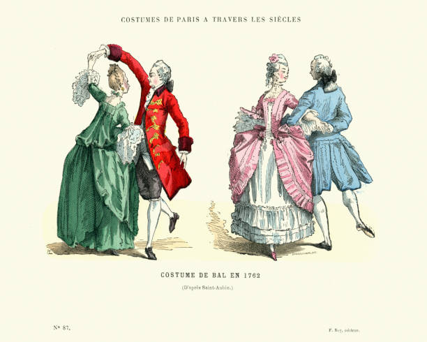 ilustrações, clipart, desenhos animados e ícones de história da moda, trajes de salão francês, 1762 - 18th century style