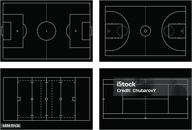 Terrain De Basket Court De Tennis Terrain De Football Américain Sport S Vecteurs libres de droits et plus d'images vectorielles de Terrain de jeu