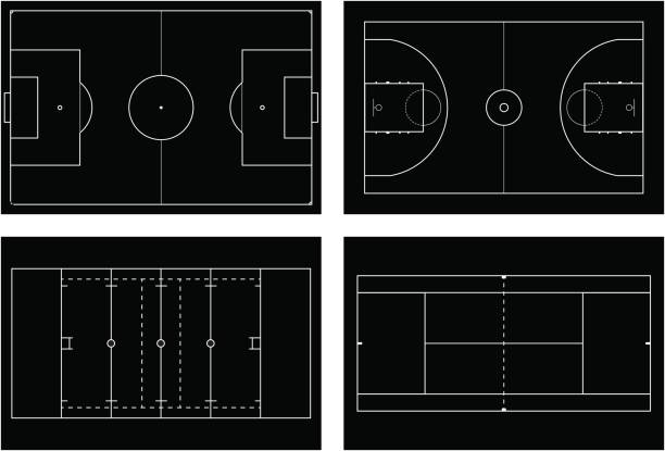 バスケット ボール裁判所。テニス裁判所。アメリカン フットボールのフィールド。スポーツ s - soccer field illustrations点のイラスト素材／クリップアート素材／マンガ素材／アイコン素材