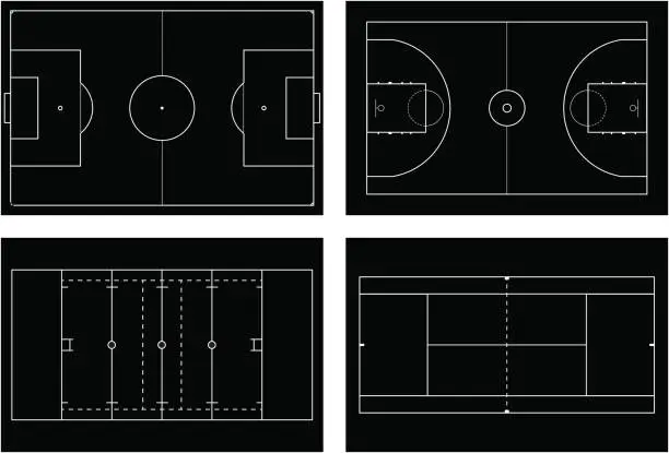 Vector illustration of Basketball court. Tennis court. American football field. Sport s
