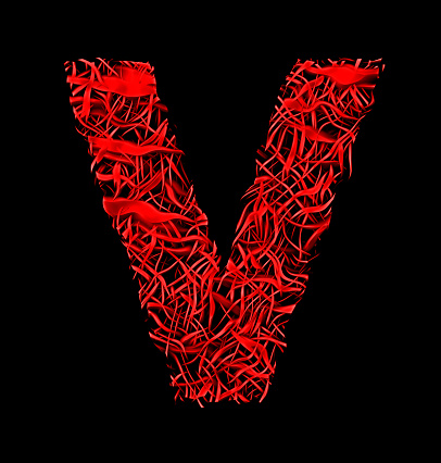 Letter V Red Artistic Fiber Mesh Style Isolated On Black Stock Photo -  Download Image Now - iStock