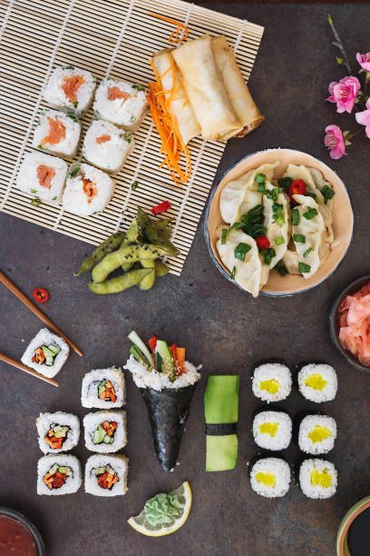 istock Various sushi, Japanese  lunch , side dishes and dipping sauces 688695876
