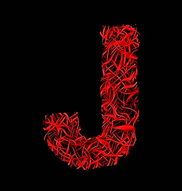 letter J red artistic fiber mesh style isolated on black background