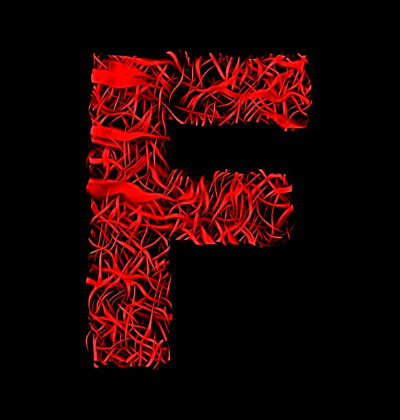 편지 f 붉은 예술적 섬유 메쉬 스타일 블랙에 고립 - f connector 뉴스 사진 이미지