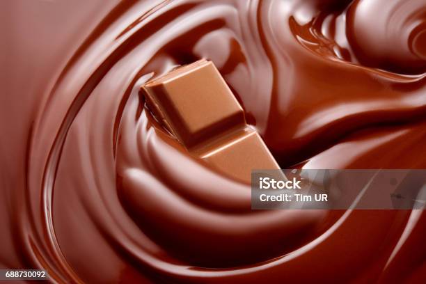 Melted Hot Liquid Chocolate With Chocolate Pieces Chocolate Background Stock Photo - Download Image Now