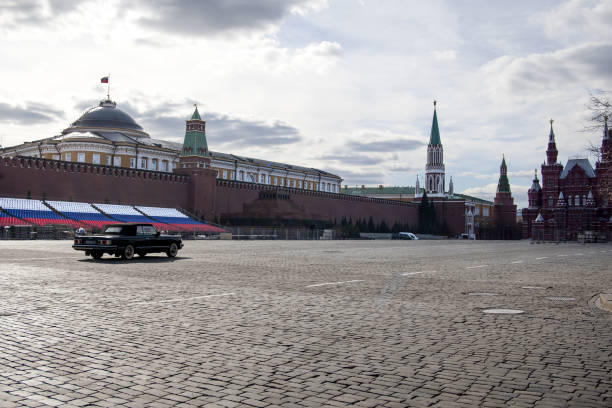 Preparation for Victory Day Parade on Red Square in Moscow. Image with GPS tags. stock photo