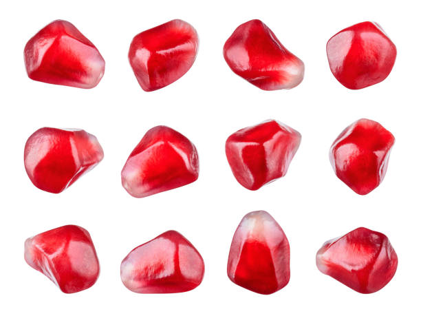 pomegranate. fresh raw seeds of fruit isolated on white background. collection. macro. with clipping path. full depth of field. - peeled juicy food ripe imagens e fotografias de stock