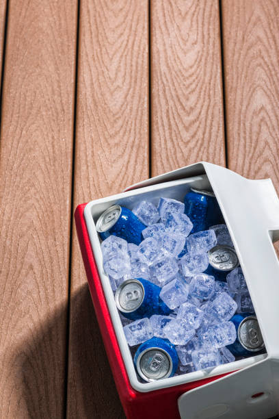 istock Cooler full of ice cold drinks cans 688745412