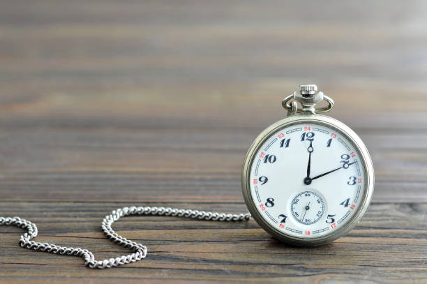 istock Vintage pocket watch on wooden background 688745916