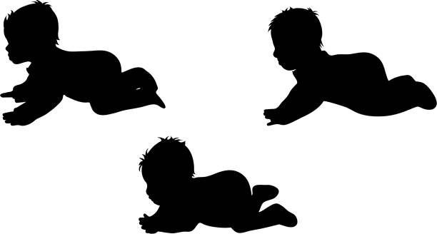 Vector silhouette of children on white background. vector art illustration