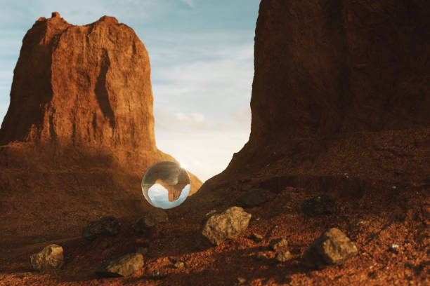 istock 3d rendering of crystal ball on desert mountain landscape 688764442