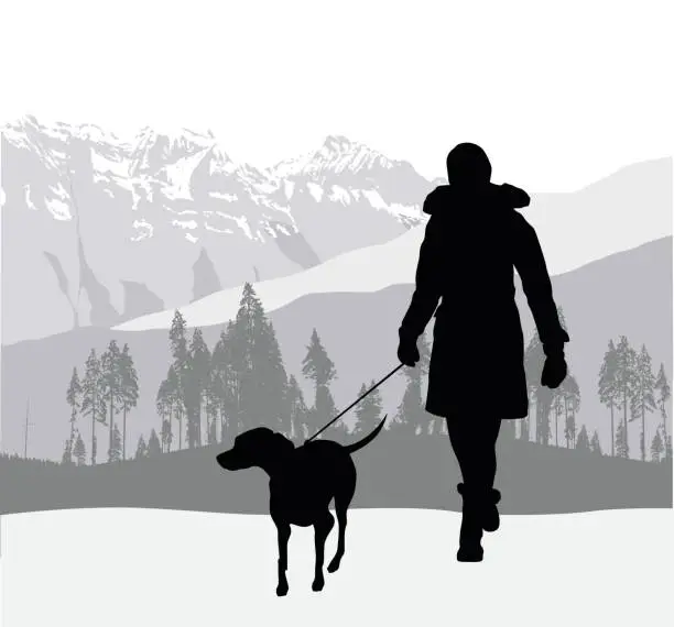 Vector illustration of Mountain Dog Walk