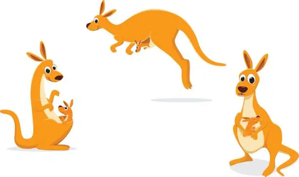 Vector illustration of illustration of Mother kangaroo with her baby