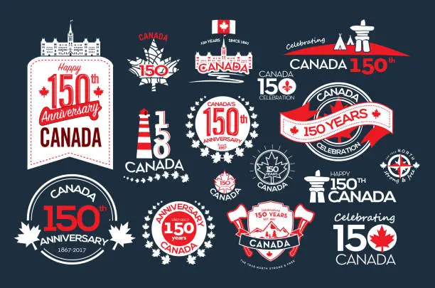 Vector illustration of Canada 150 year anniversary label designs