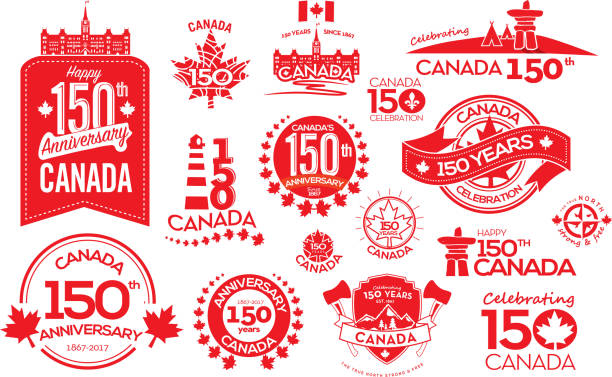 Canada 150 year anniversary label designs Canada 150 year anniversary label designs 150th anniversary stock illustrations