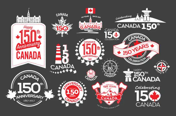 Vector illustration of Canada 150 year anniversary label designs