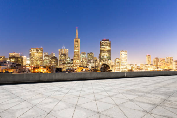 istock empty floor with modern buildings in modern city 688818476