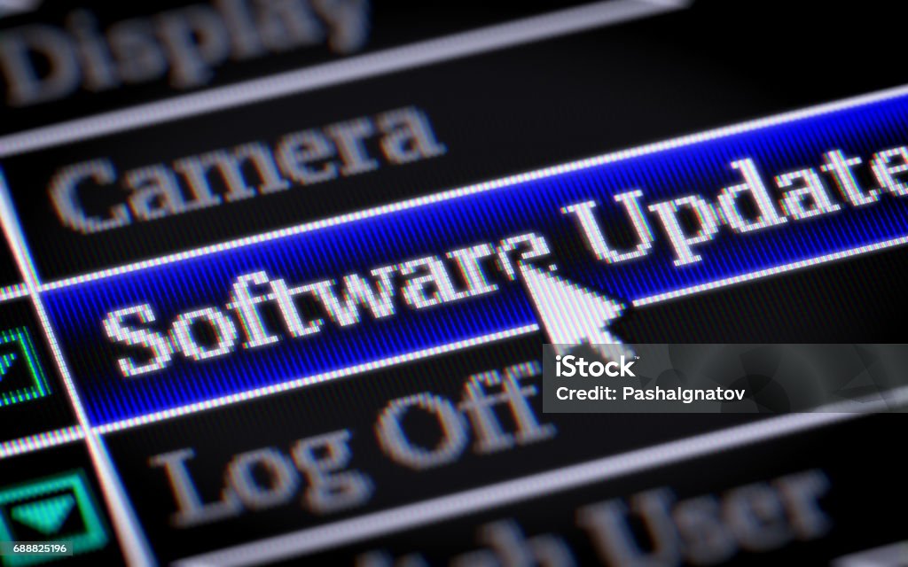 Software Update "Software Update" on a Screen Patchwork Stock Photo