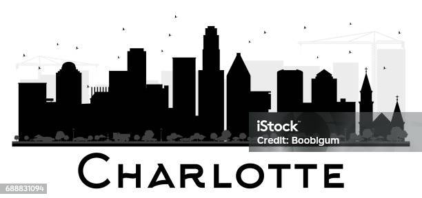 Charlotte City Skyline Black And White Silhouette Stock Illustration - Download Image Now - Charlotte - North Carolina, Urban Skyline, In Silhouette