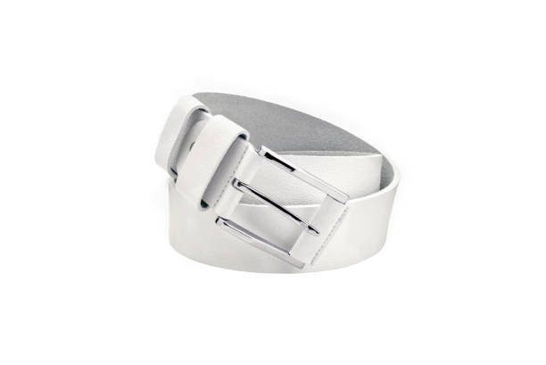 istock Rolled men's leather white belt with metal buckle isolated on white 688831722