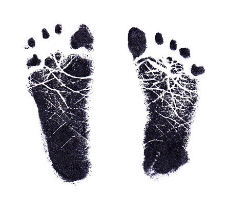 Newborn Infant Baby Footprint Ink Stamp Impressions Isolated