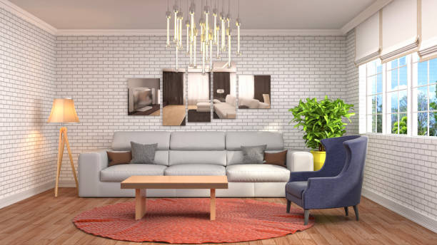 istock Interior living room. 3d illustration 688837902