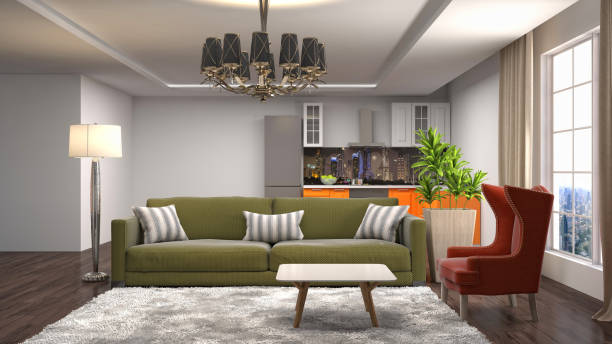 istock Interior living room. 3d illustration 688837930