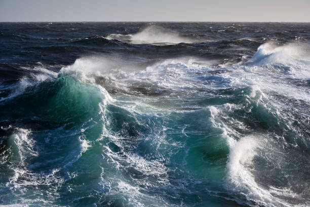 Sea wave during storm in the Atlantic ocean. stock photo
