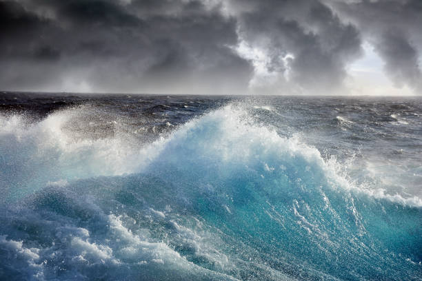 Sea wave during storm in the Atlantic ocean. stock photo