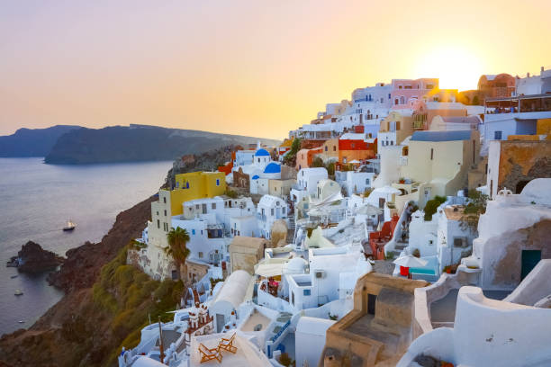 istock Oia village on Santorini in sunset, Greece. 688848498