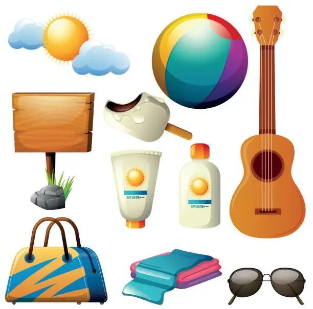 Vector illustration of Summer theme with board and beachwares